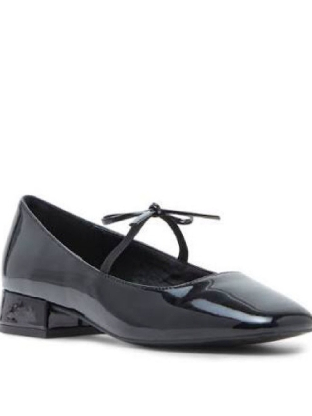 Madden Girl Egret Block-Heel Mary-Jane Bow Ballet Flats - Black Patent